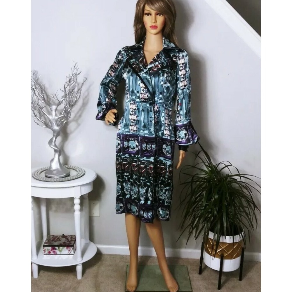 Bill Blass New York Shadow Multi Jewel Silk Dress Blue Purple D492H08483 Size 2